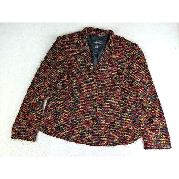 Requirements Women's Blazer Size 16 Red & Orange Fuzzy Textured Jacket - Picture 2 of 11